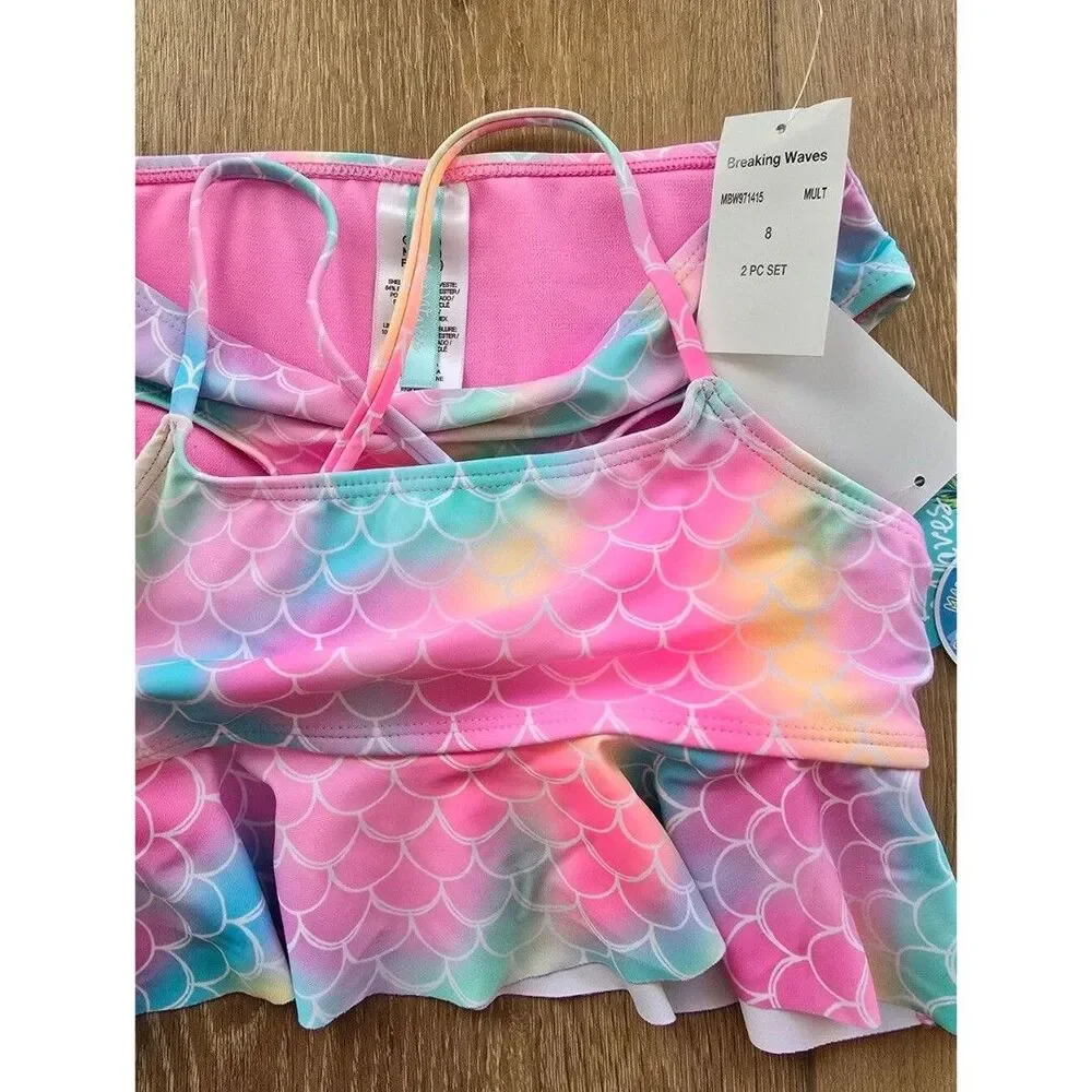 Breaking Waves Girls Peplum Tankini Top & Scoop Bottom Swimsuit 8 10